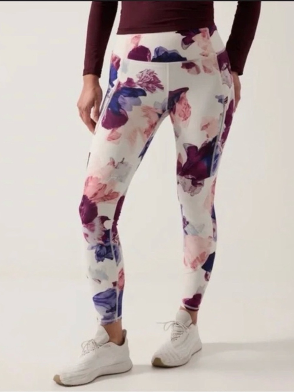 Athleta White Leggings with Purple and Pink Floral Print